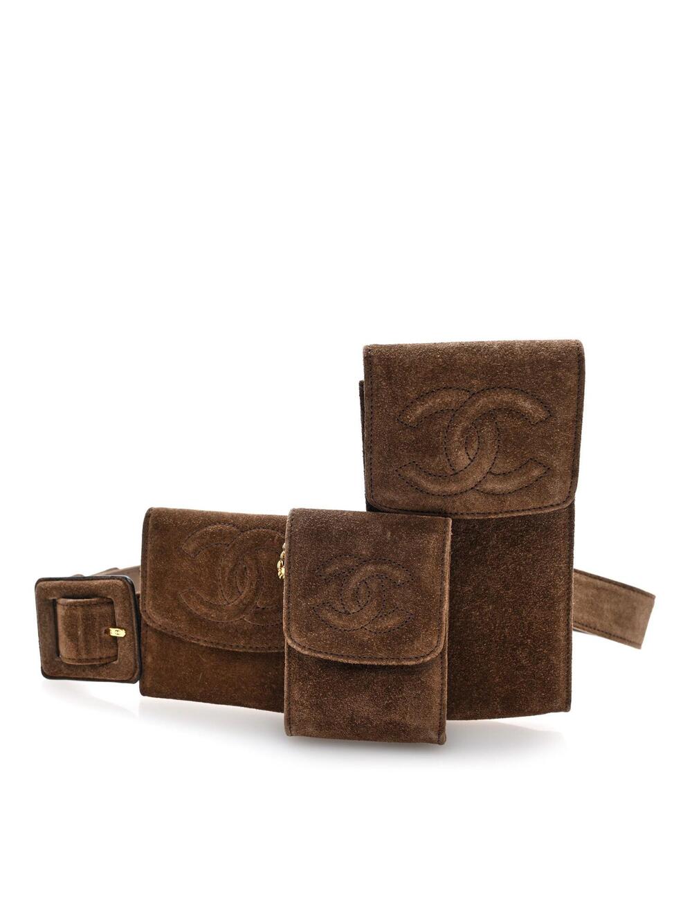 Chanel Suede Cc Triple Pocket Belt 80 #340974C14B